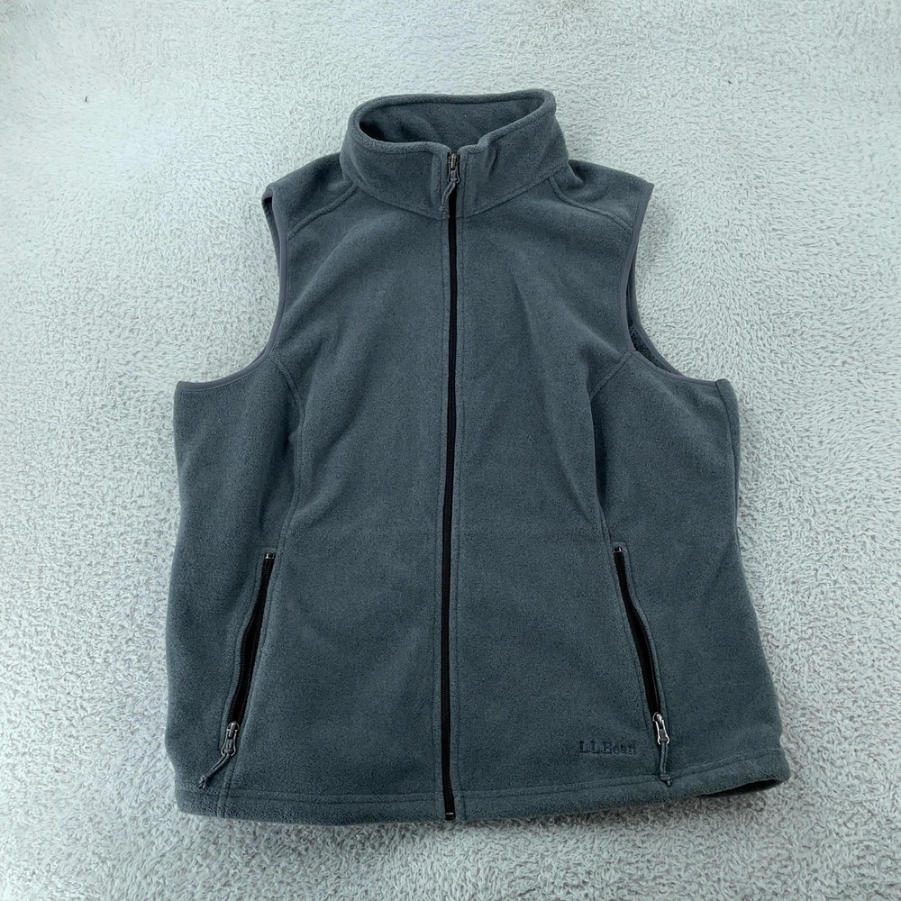 L.L. Bean Polartec Fleece Full Zip Vest Womens XL Charcoal Gray Pocket Mock Neck